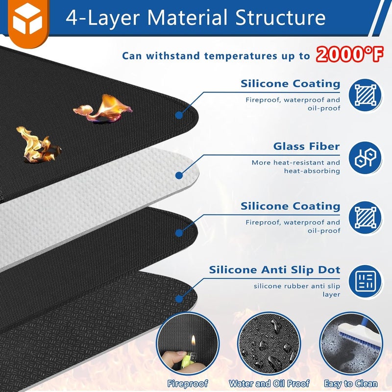 Anze Round Under Grill Mat for Outdoor Grill, 48 Inch Anti-Slip BBQ Floor Mats, Easy to Clean Reusable Fireproof Grill Pad, Oil-Proof Waterproof Protector for Deck Fireplace Pit Mat Black - Image 3